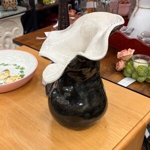 Elegant Black and Cream Ceramic Vase